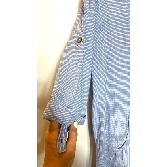 Reverb Pinstripe Lightweight Hoodie Roll Tab Sleeves Front Pocket Size Large - Picture 6 of 10